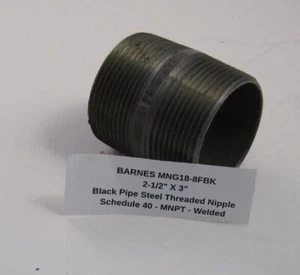 BARNES 2-1/2" X 3" Black Pipe Steel Threaded Nipple (Schedule 40 MNPT) Welded - Picture 1 of 7