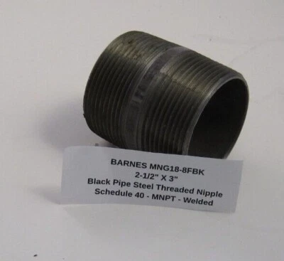 BARNES 2-1/2" X 3" Black Pipe Steel Threaded Nipple (Schedule 40 MNPT) Welded   - Image 1 of 4