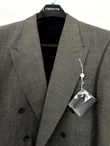 Men's Oscar De La Renta Brown Plaid Wool Double Breasted jacket 42 XL - Picture 1 of 12