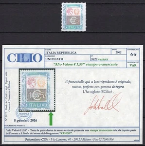 505 - Repubblica - 1,55 euro, 2002 - Nuovo (** MNH) / Varietà, certificato Cilio - Picture 1 of 2