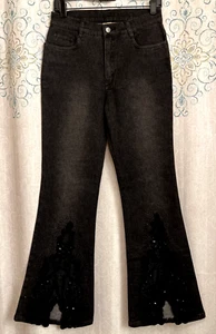 Decoded Damen Western schwarz Bootcut Spitze & Strass Jeans Größe 7 (28"x32") Neu ohne Etikett - Bild 1 von 6