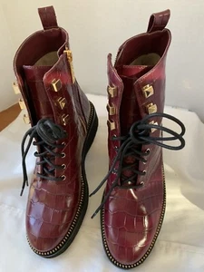 Michael Kors Burgunder Leder Stiefeletten mit seitlichem Reißverschluss Gr. 7,5 Damen NEU - Bild 1 von 6