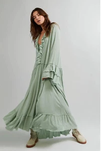 $168 Free People Endless Summer Sweet Darlin Maxi Dress Mint Green Oversized XS - Picture 1 of 11