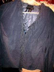NORTONMCNAUGHTON l/s Fringed Slate Blue Poy/Spandex Jacket - SIZE 20W - Picture 1 of 2