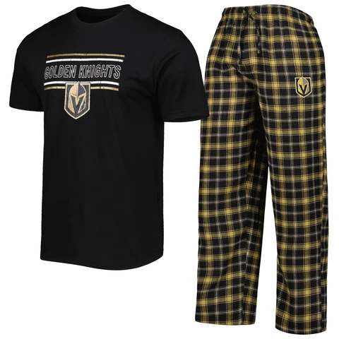 Men's Concepts Sport Black/Gold Vegas Golden Knights Badge T-Shirt & Pants Sleep Cover