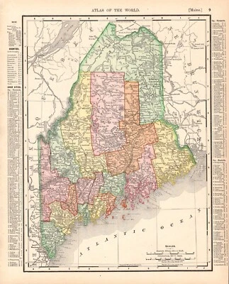 Mapa antiguo del estado de Maine de 1898 mapa vintage de decoración de pared de galería de Maine 2294 Foto 1 de 4