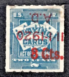 US SCOTT # RF16 1920 A.D. PLAYING CARDS TAX 8 CTS. SURCHARGE ON 2 CTS H1816 E - Picture 1 of 2