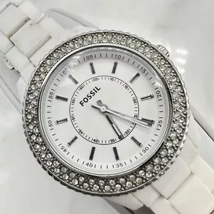 Fossil Stella Womans Watch ES2444 White Resin Double Crystal Bezel New Battery - Picture 1 of 12
