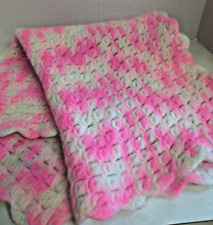 Handmade Crochet Baby Blanket, 22x25, Vintage, Pink/Cream, Cottage, Grandmacore