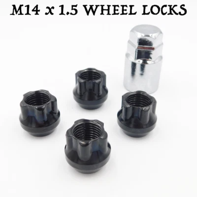 Tuercas de rueda de bloqueo M14x1.5 abiertas (negras) para Dodge Magnum, Magnum SRT-8 Foto 1 de 4