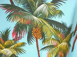 Tropical Hawaiian Cotton Barkcloth Upholstery Fabric VALANCE ~Palm Trees-Aqua~ - Picture 1 of 6