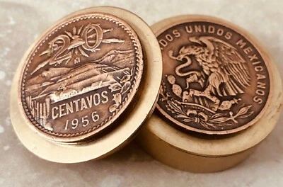 Caixa de pílulas de moedas mexicanas 20 centavos vintage joias feitas à mão personalizadas - Imagem 1 de 4