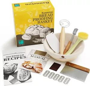 Banneton Bread Proofing Basket Gift Set for Bakers,Round 9 Sourdough Starter Kit - Picture 1 of 10