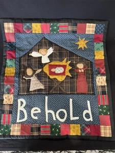 Behold Nativity Christmas Country Quilt Wall Hanging, Hand Made16.5x18” Jesus - Picture 1 of 12
