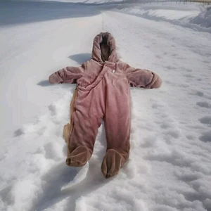 Ralph Lauren Hooded Snowsuit  brown velvet Lined Zip Unisex Size  3 to 6 months - Picture 1 of 10