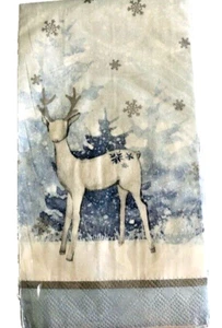 Christmas Reindeer Paper Napkins Towels Blue Buffet 40 ct Snowflakes Holiday - Picture 1 of 12