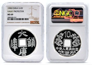 CHINA 10 Yuan 1998 Silver 1oz. NGC MS69 'Vault Protector' - Picture 1 of 3