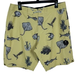 Bañador Vissla Para Hombre Boardshorts Talla 34 Estampado de Peces Oceanica Amarillo Surf - Imagen 1 de 8