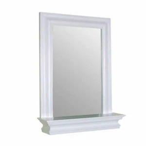 White Wall Mount Mirror Wooden Frame Display Storage Shelf Bathroom Decor Home - Picture 1 of 2