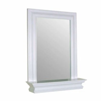 White Wall Mount Mirror Wooden Frame Display Storage Shelf Bathroom Decor Home - Image 1 of 2