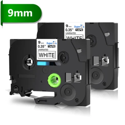 SUPERINK 2PK TZ221 TZe221 Black on White Label Tape for Brother P-Touch PT-1230PC 3/8"
