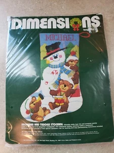 Vintage Dimensions Longstitch 16" Stocking Kit Snowman and Teddies, #9040 1984 - Bild 1 von 3