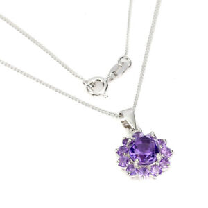 Unheated Round Amethyst 7mm 14K White Gold Plate 925 Sterling Silver Necklace 18