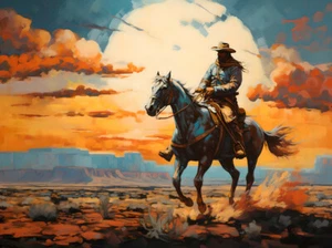 West Art Cowboy Desert Landscape Canvas Art -Home Decor Wall Art Prints Painting - Picture 1 of 7