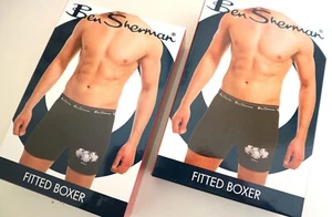 NWT 2 X BEN SHERMAN MENS FITTED BOXER WITH MINI PRINT IN BLACK SIZE XL - Picture 1 of 2
