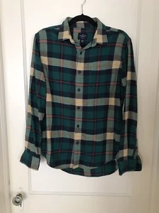 American Eagle Mens Flannel Shirt Plaid Sz Small P Long Sleeve Green Red Yellow - Picture 1 of 6