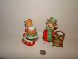 Pair of Ceramic Christmas Mice Figures Candle Holders, CCCC made in Korea - Picture 1 of 6