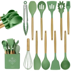 Green Kitchen Cooking Utensils Set-Heat Resistant Silicone Non-Stick Spatula - Picture 1 of 8