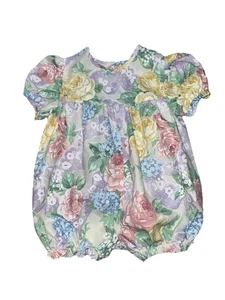 Vintage 90s Okie Dokie Floral Bubble Romper Size 12 Months - Picture 1 of 3