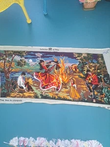 Needlepoint Mexican Theme Vtg Made In France Unframed Tapestry Vivid Color 40x18 - Bild 1 von 11
