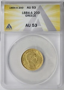 1884-A Greece Gold 20 Drachmai AU 53 ANACS - Picture 1 of 4