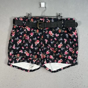 NEW Torrid Shorts 18 Womens Plus Black Floral Belted Sateen Casual Stretch Boho - Picture 1 of 8