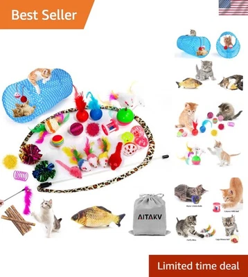 Diverse 35 PCS Catnip Toy Set with Tunnel, Mice & Colorful Balls for Playtime - Image 1 of 4