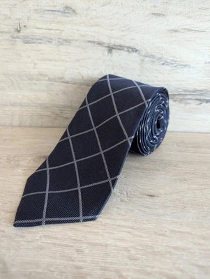 Corbata de Seda Brunello Cucinelli Azul Marino Ventana Cuadros 7,5 cm Hecha en Italia Foto 1 de 4