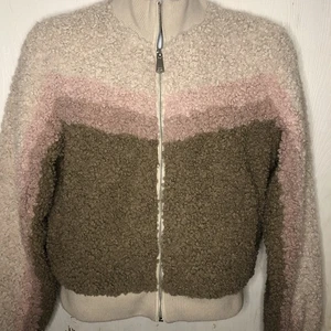 Spiritual Gangster gestreifte Bomberjacke rosa braun Damen kleiner Teddybär kuschelig - Bild 1 von 9