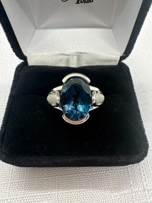 Anillo Vintage Londres Azul Ovalado Topacio Oro Blanco 10k Talla 7 Medio Bisel MEDA NEDA Foto 1 de 4