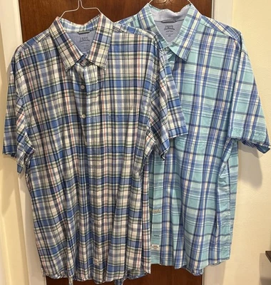 Camisa con botones de manga corta 2 IZOD para hombre talla XLT a cuadros elástica cómoda azul Foto 1 de 4
