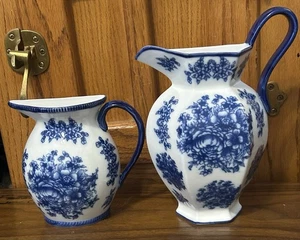 Home Essentials 2er Set Floral Blau & Weiß Wand Tasche Krüge Vasen Floral - Bild 1 von 15