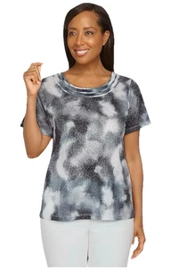 Alfred Dunner Womens Animal Tie Dye Burnout Top, Black/White, Size S New - Picture 1 of 12