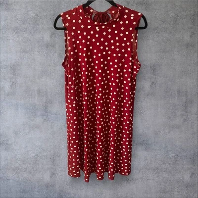 Красный горошек платье без рукавов - ретро рокабилли Y2K инди лето осень Sz большой - Изображение 1 из 4
