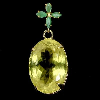 Colgante de plata de ley 925 ovalado cuarzo limón 22x16 mm esmeralda piedras preciosas joyería Foto 1 de 4