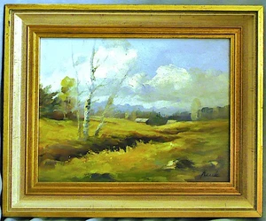 kleines Gemälde Landschaft,Voralpen, Öl auf Platte,sig."Meik", Holzrahmen, 30 cm - Picture 1 of 4