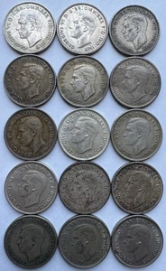 15 PIECE LOT AUSTRALIA GEORGE VI SILVER FLORIN 1941 42 43 43-S 44 44-S 46 & 1947 - Picture 1 of 2