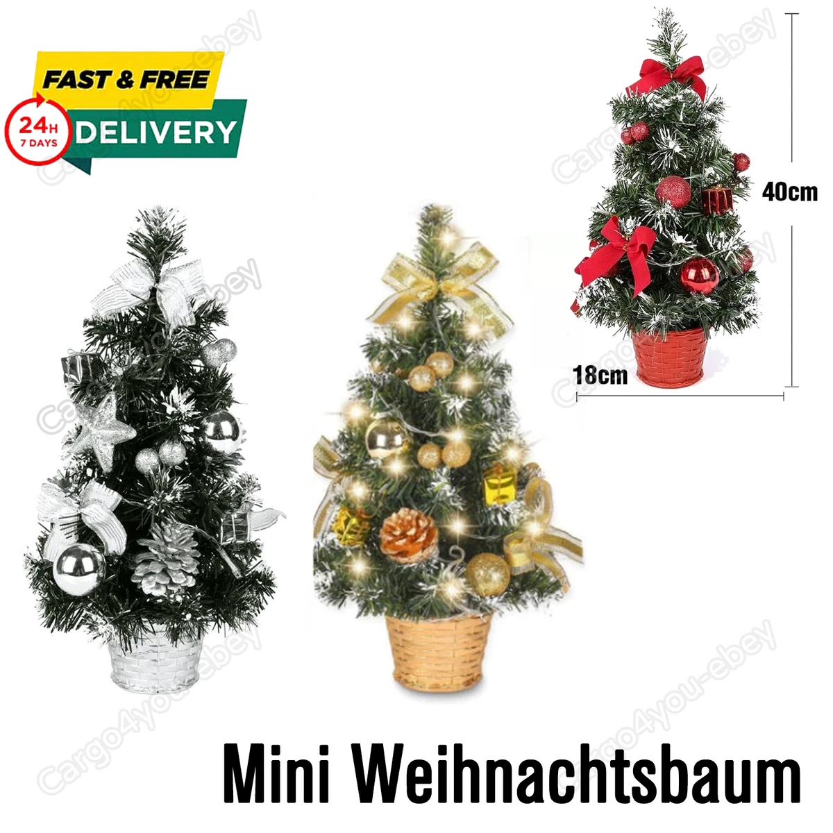 Mini Weihnachtsbaum 40 Cm Mit LED-Lichtkette – Künstlich Geschmückt, PE-Material, Für Tischdeko