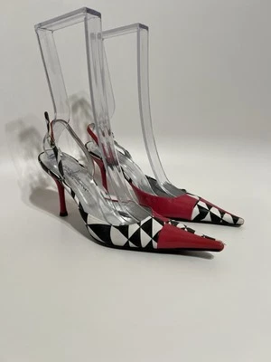 Vtg Dolce Gabbana Pink Checker Print Leather Heels 38.5 - Image 1 of 4