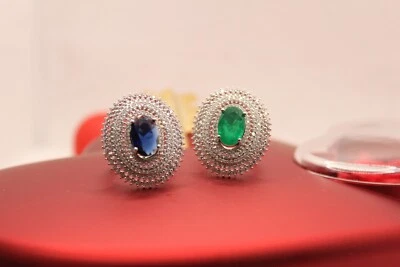 ANELLO DONNA PRINCESS OVALE ZIRCONI BIANCHI ZAFFIRO SMERALDO MM 28X24 MIS 14 - Immagine 1 di 4